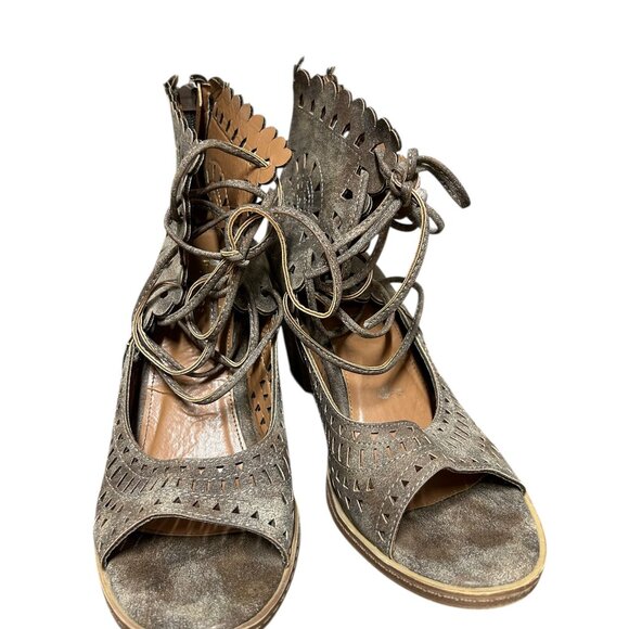 Maurices Womens Dawn Block Heel Shoes Size 7 1/2 Brown Faux Leather Open Toe - Picture 3 of 8